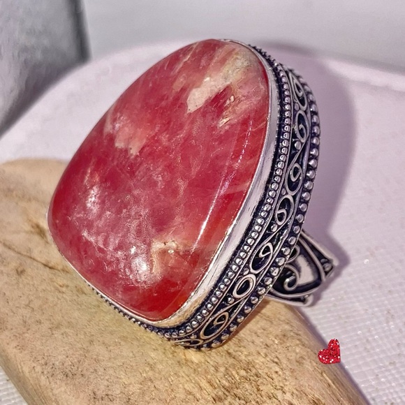 Natural Pink Rhodochrosite Gemstone Handmade Ring - Picture 3 of 7